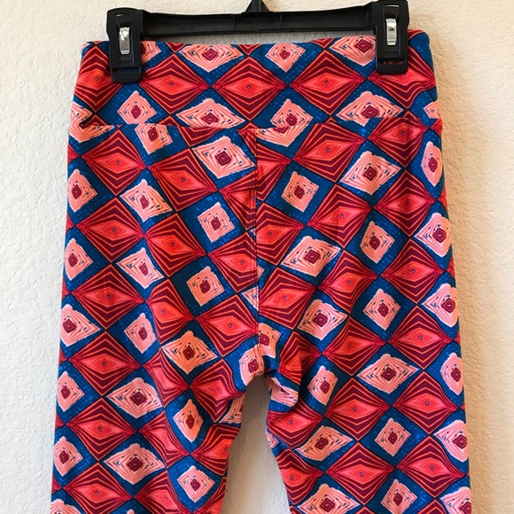 Lularoe Leggings Tights One Size Fall Colors Geometric Orange Blue - Picture 6 of 10